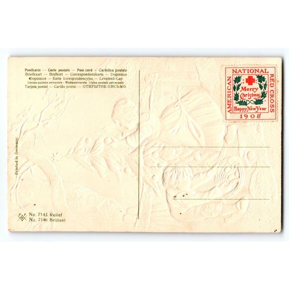 1908 Embossed Christmas Postcard Children Decorating Tree Red Cross Stamp 7143 - Picture 2 of 2